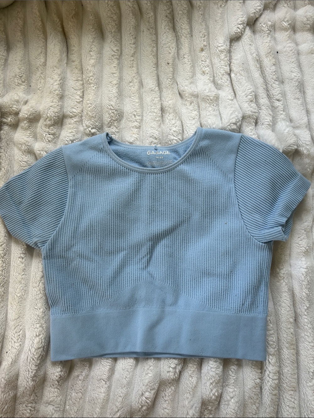 Garage Pastel Blue Ribbed Crop Tee